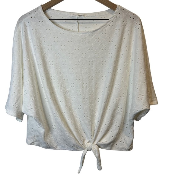 Caution to the Wind Eyelet Cropped Top Dolman Sleeves Scoop Neck Tie FrontMedium - Picture 1 of 8